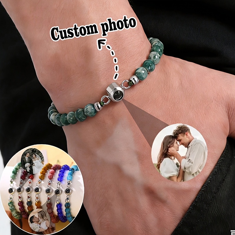 Custom Photo Bracelet, Personalized Adjustable Beaded Bracelet
